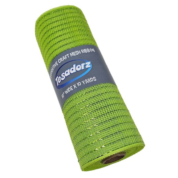Tesadorz 10" Metallic Deco Mesh Ribbon Rolls - Orange, Purple, Lime Green - Picture 4 of 6